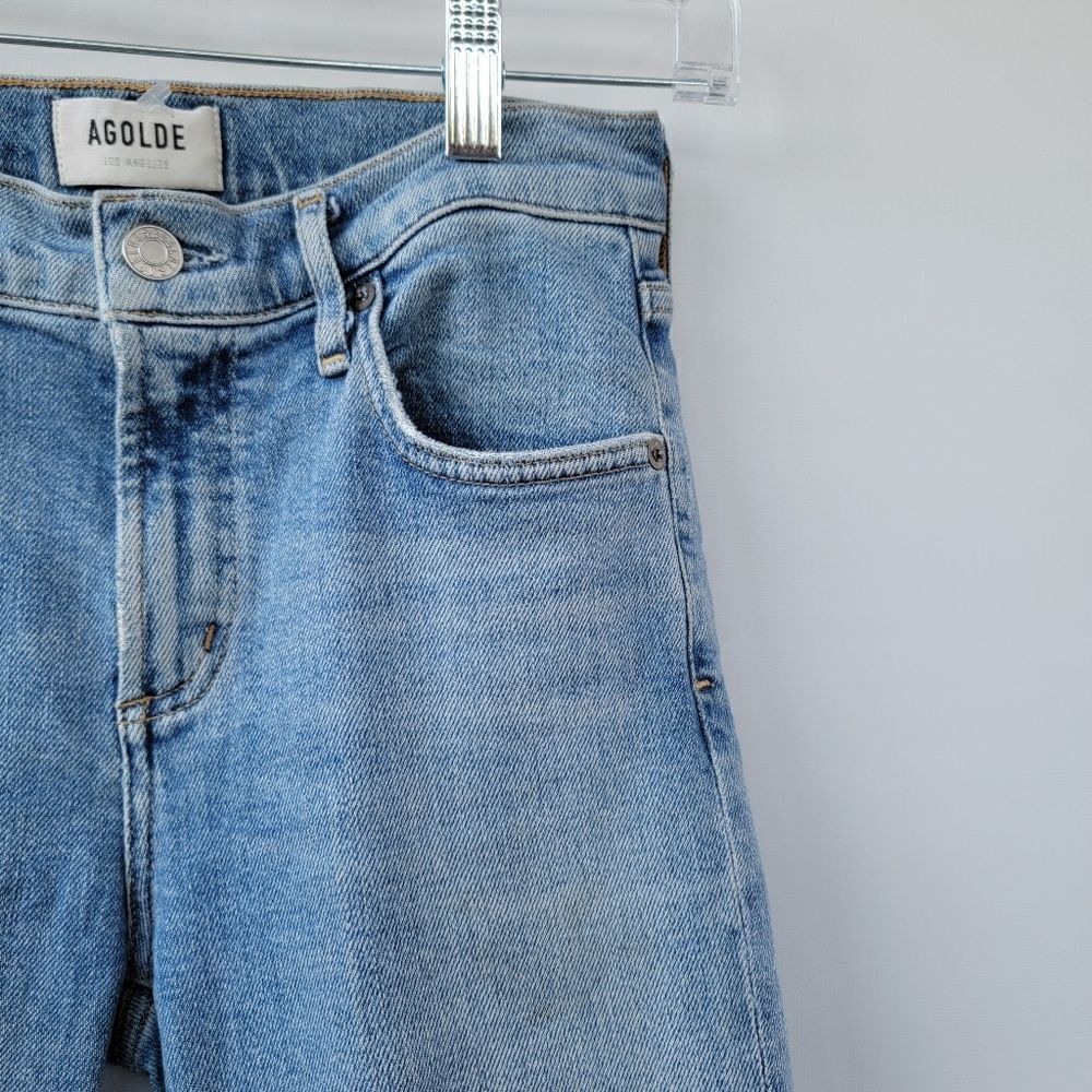 Agolde Toni Size 24 Distressed Raw Step Hem Light Wash Minimalist Cropped Jeans - Picture 6 of 14